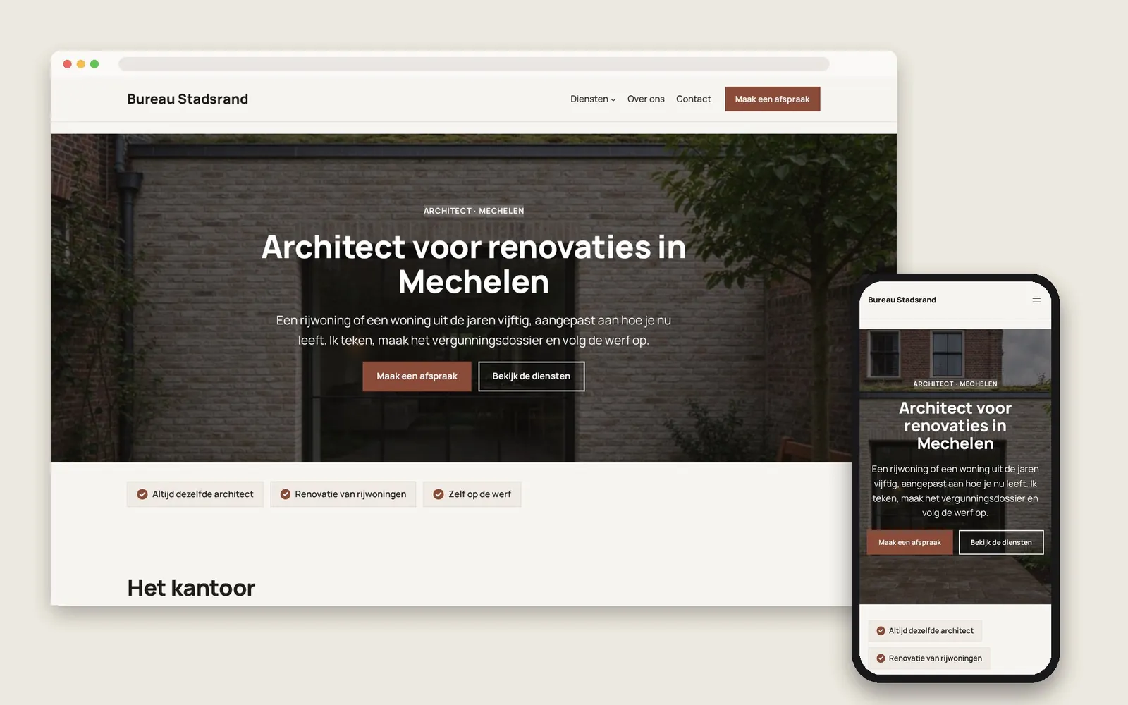 De website van Bureau Stadsrand op computer en gsm