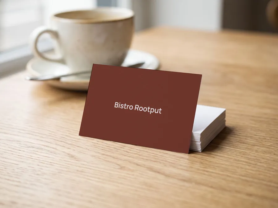Zijn drukwerk in de stijl van zijn website: visitekaartjes en tafelkaartjes
