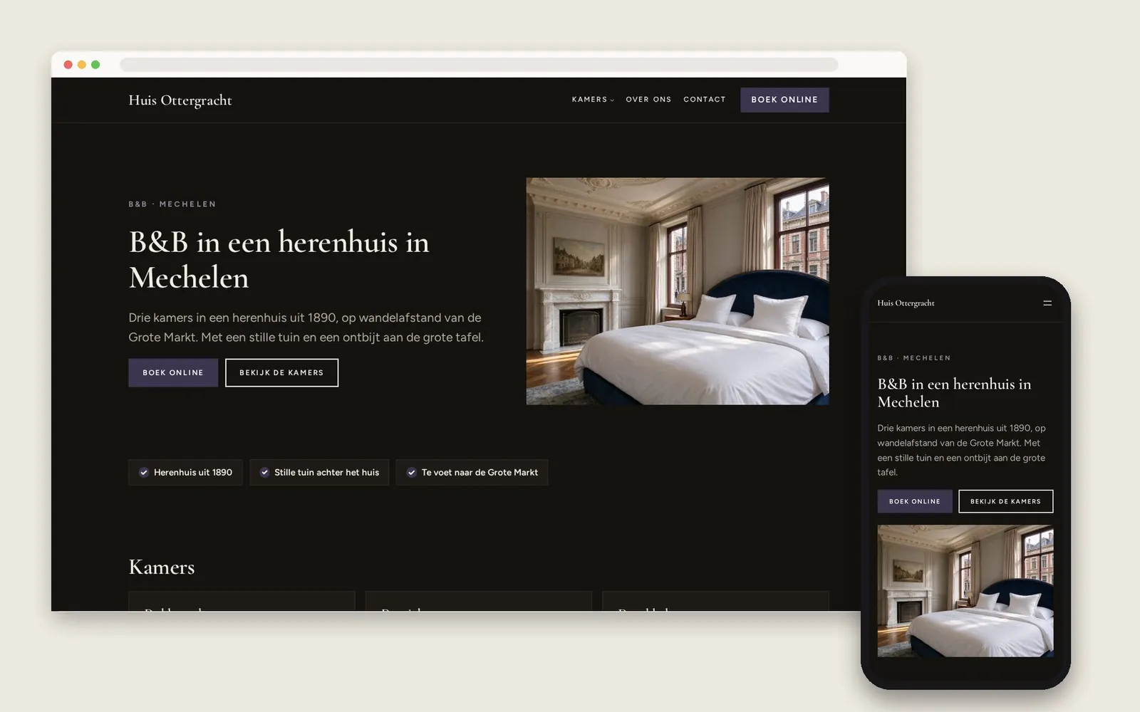 De website van Huis Ottergracht op computer en gsm