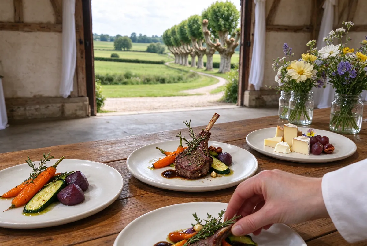Kleine gerechten van een walking dinner in een schuur op een hoeve