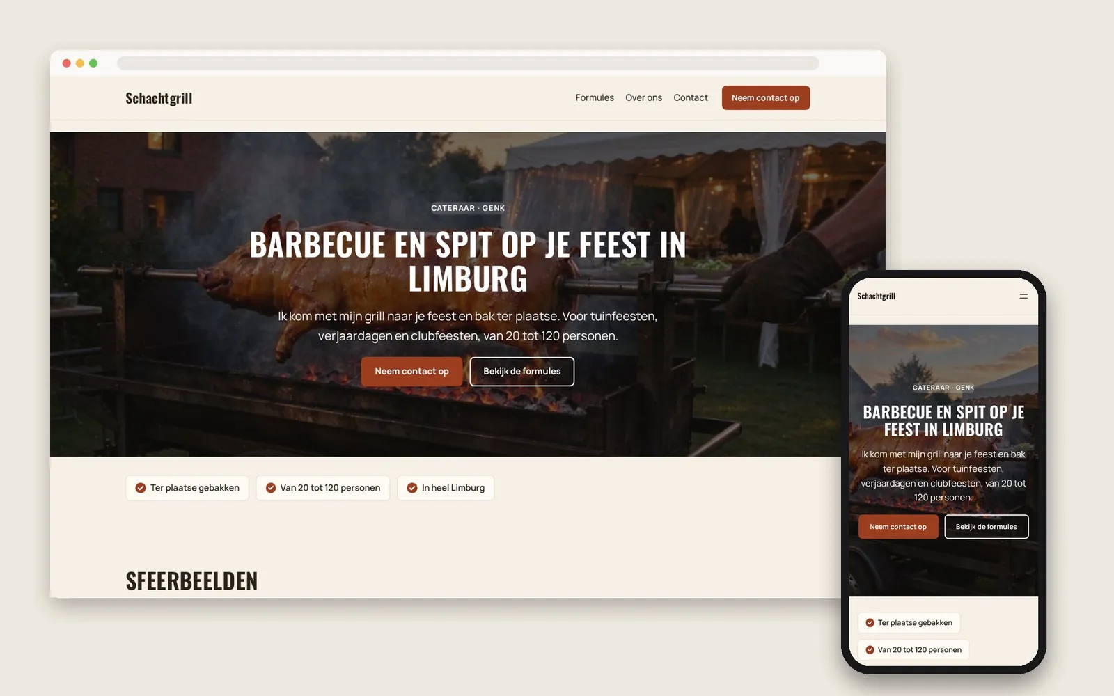 De website van Schachtgrill op computer en gsm