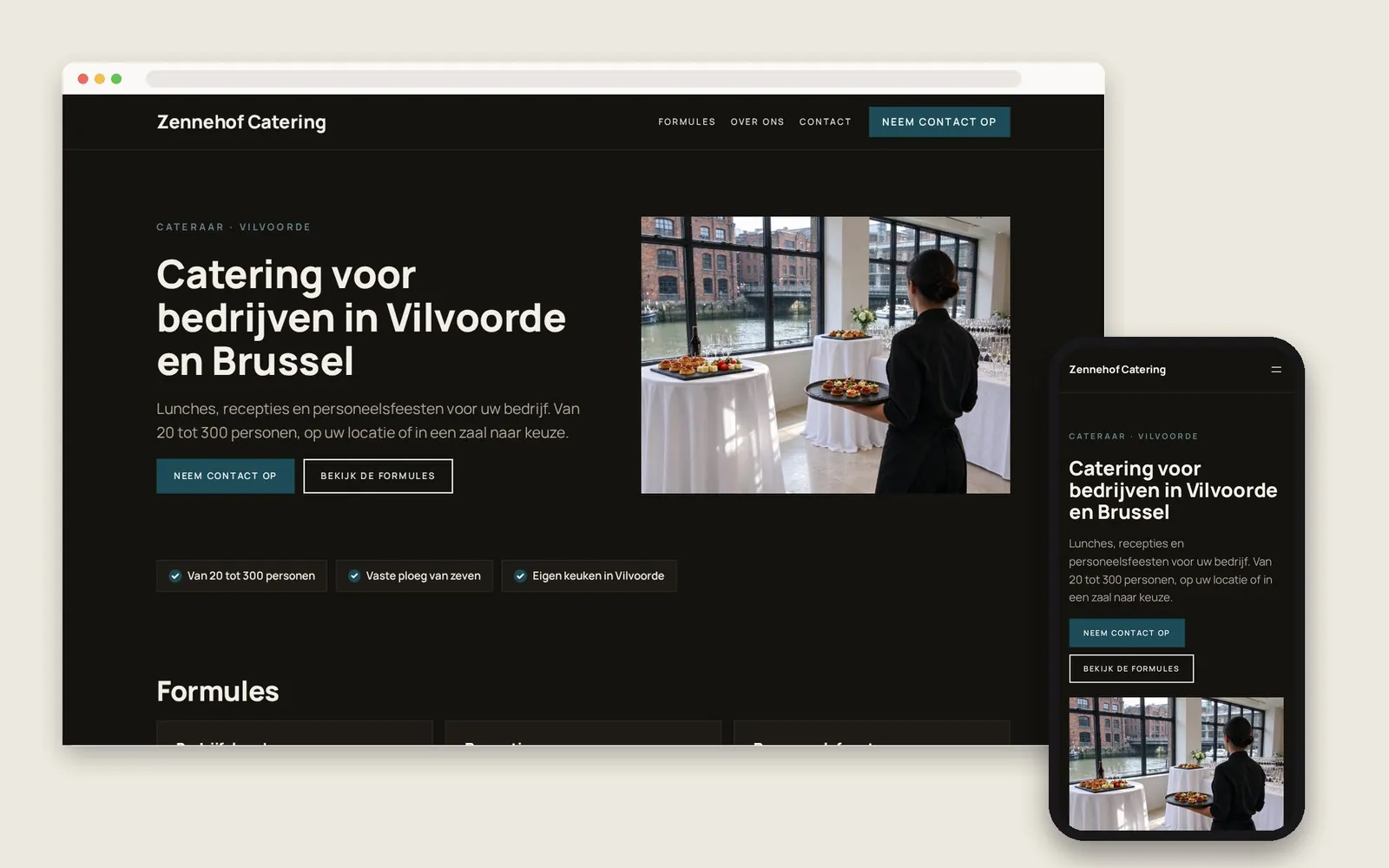 De website van Zennehof Catering op computer en gsm