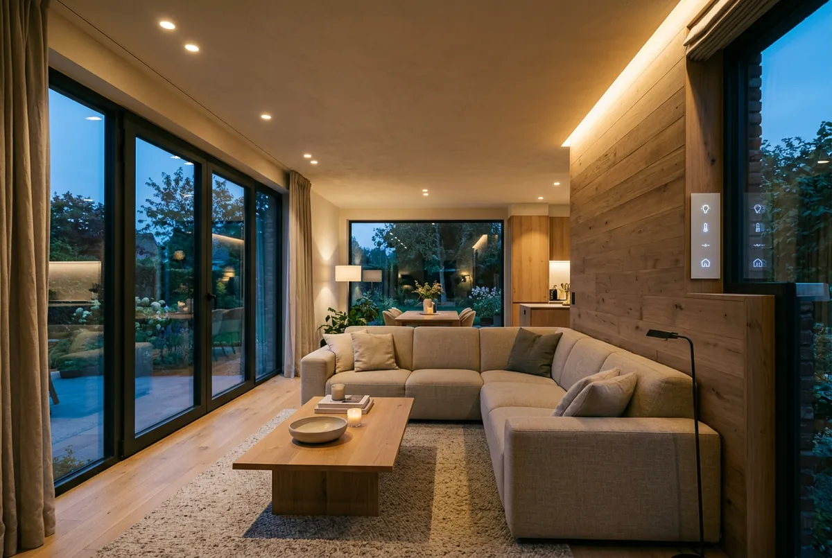 Woonkamer met verlichting en bediening