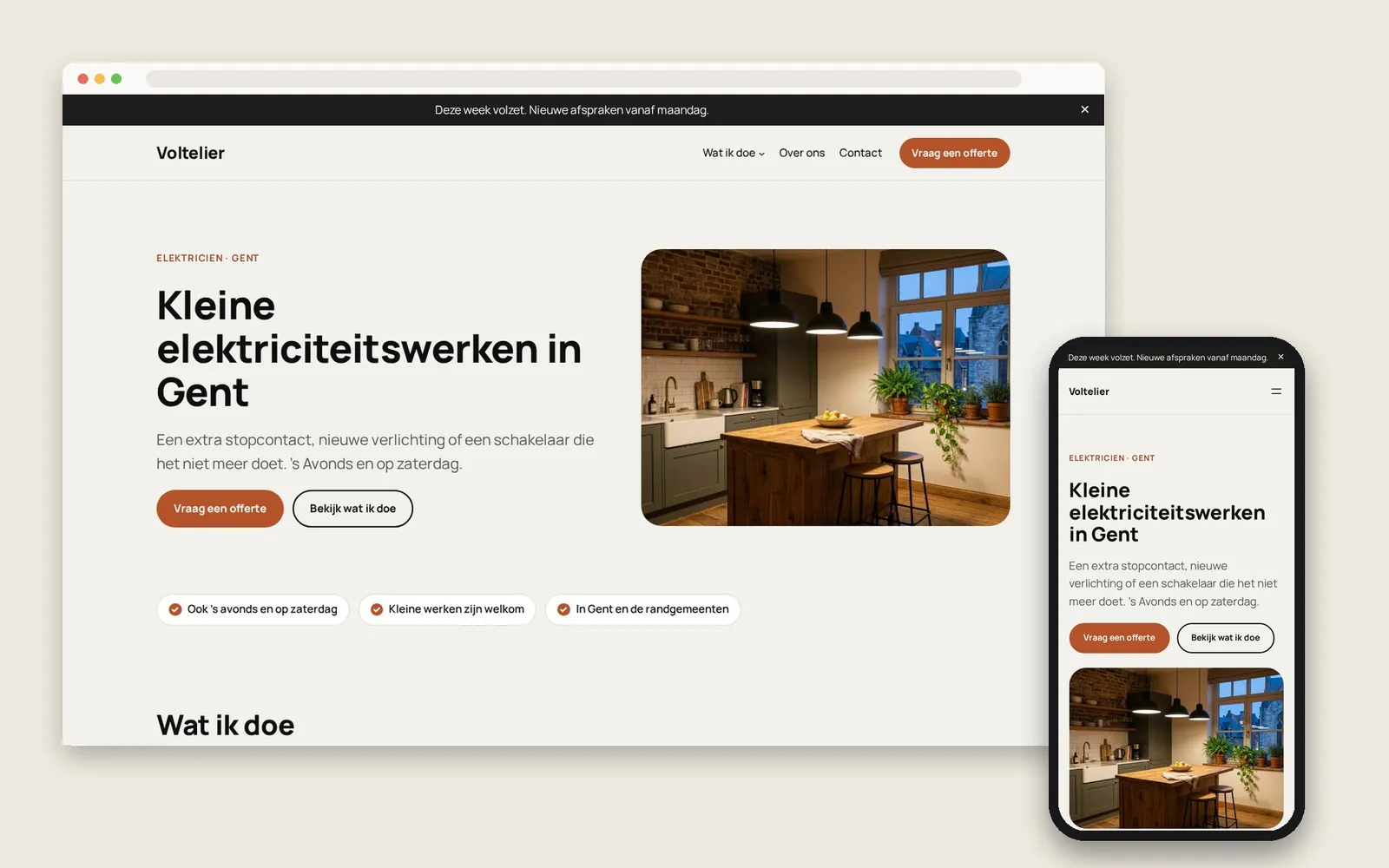 De website van Voltelier op computer en gsm