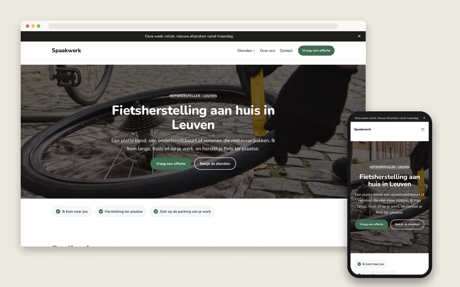 De website van Spaakwerk op computer en gsm