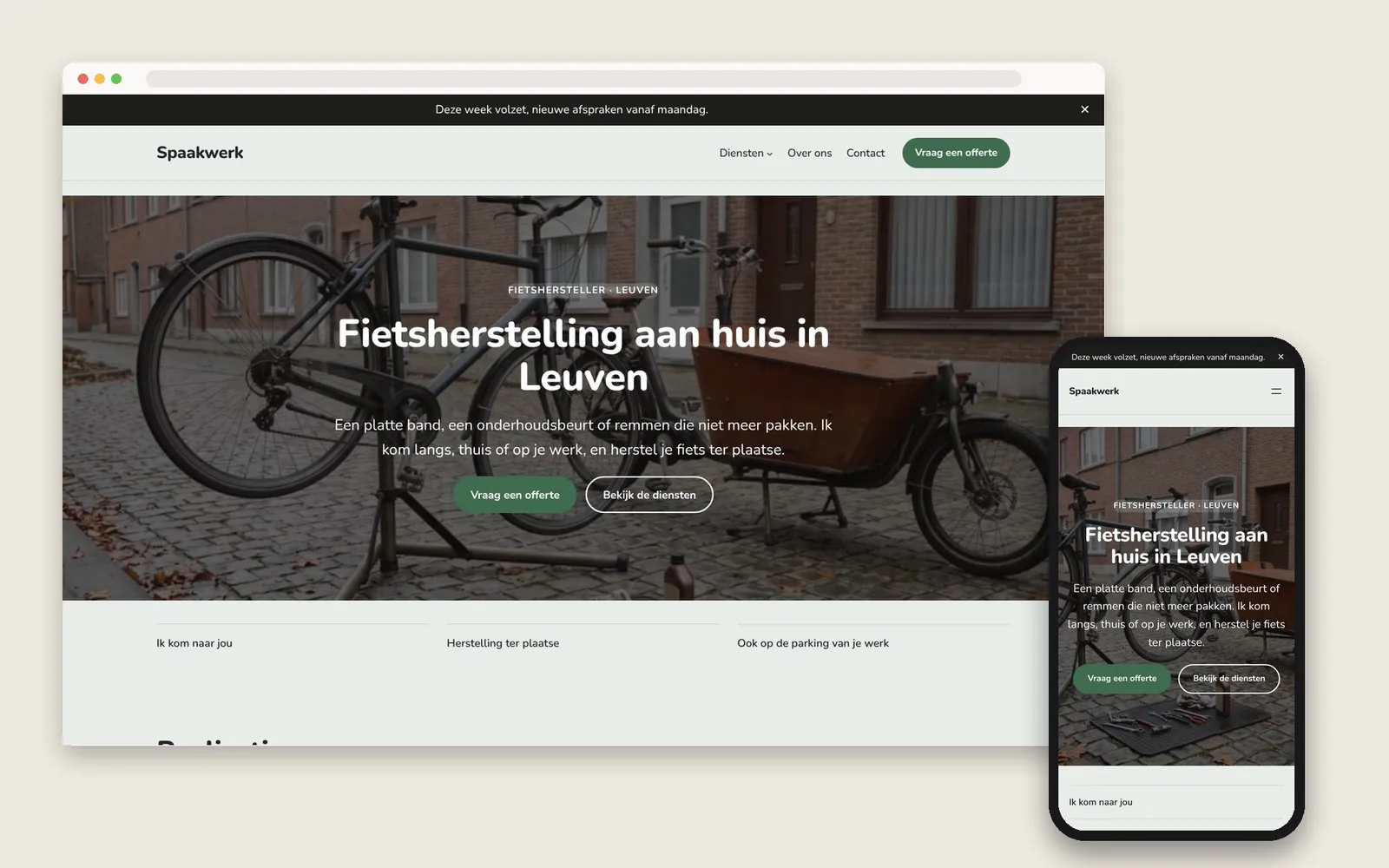 De website van Spaakwerk op computer en gsm
