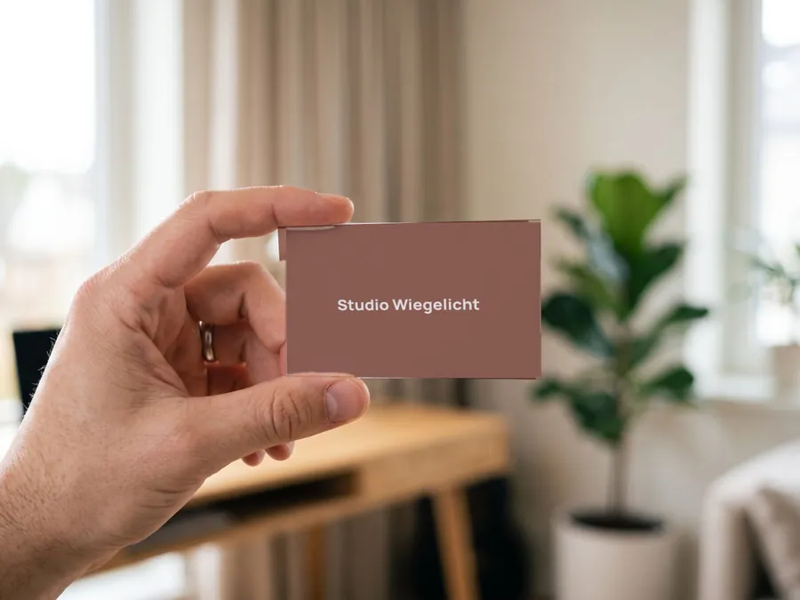 Haar drukwerk in de stijl van haar website: visitekaartjes en cadeaubonnen