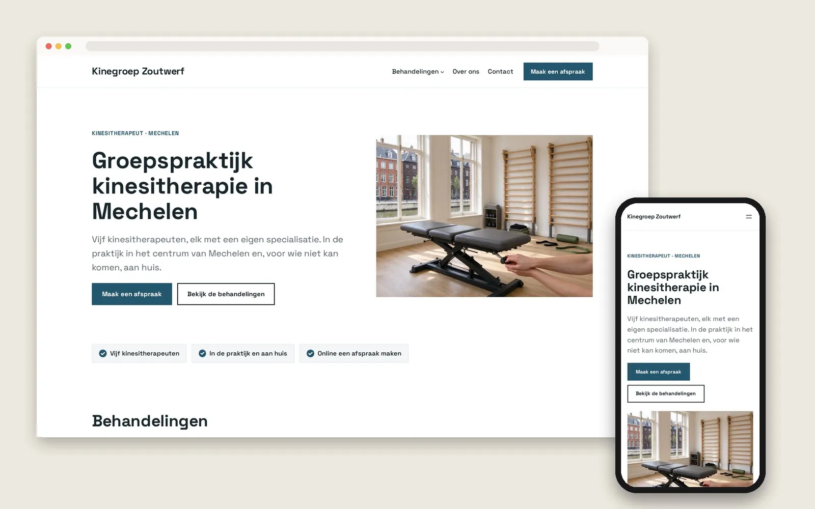 De website van Kinegroep Zoutwerf op computer en gsm