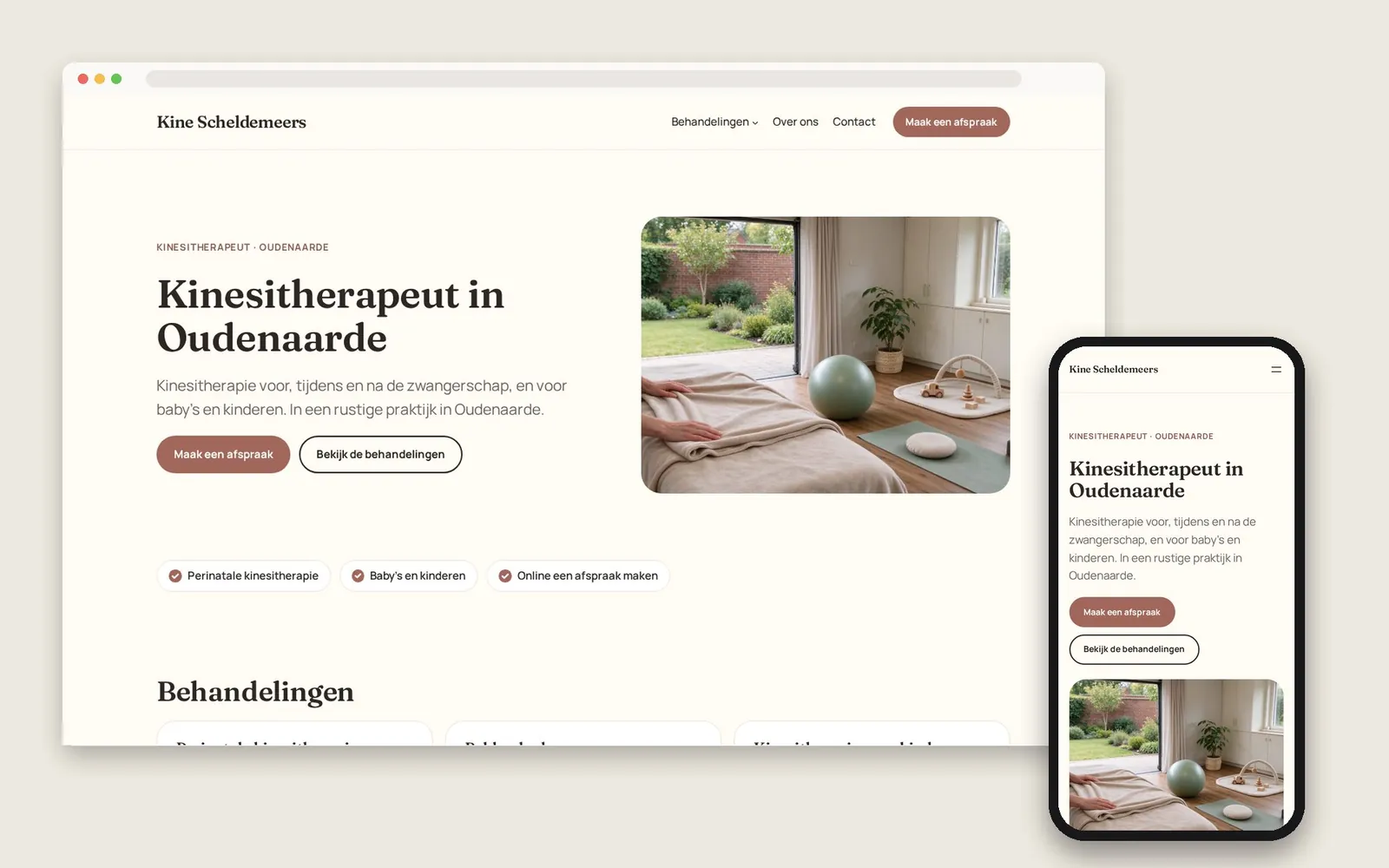 De website van Kine Scheldemeers op computer en gsm