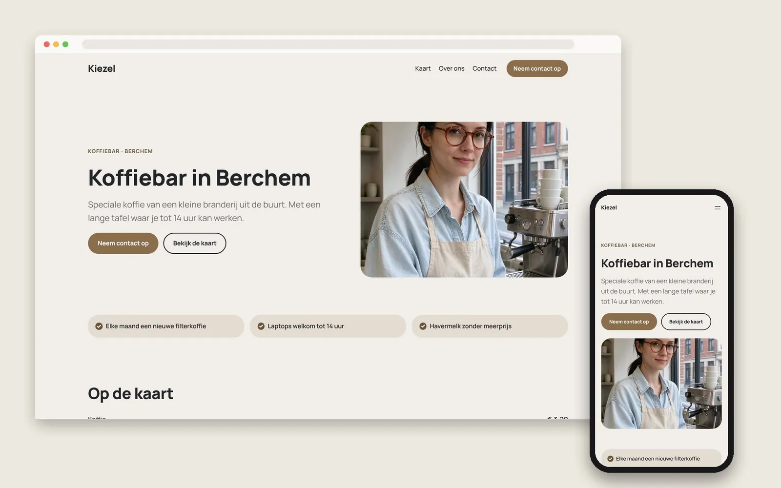De website van Kiezel op computer en gsm
