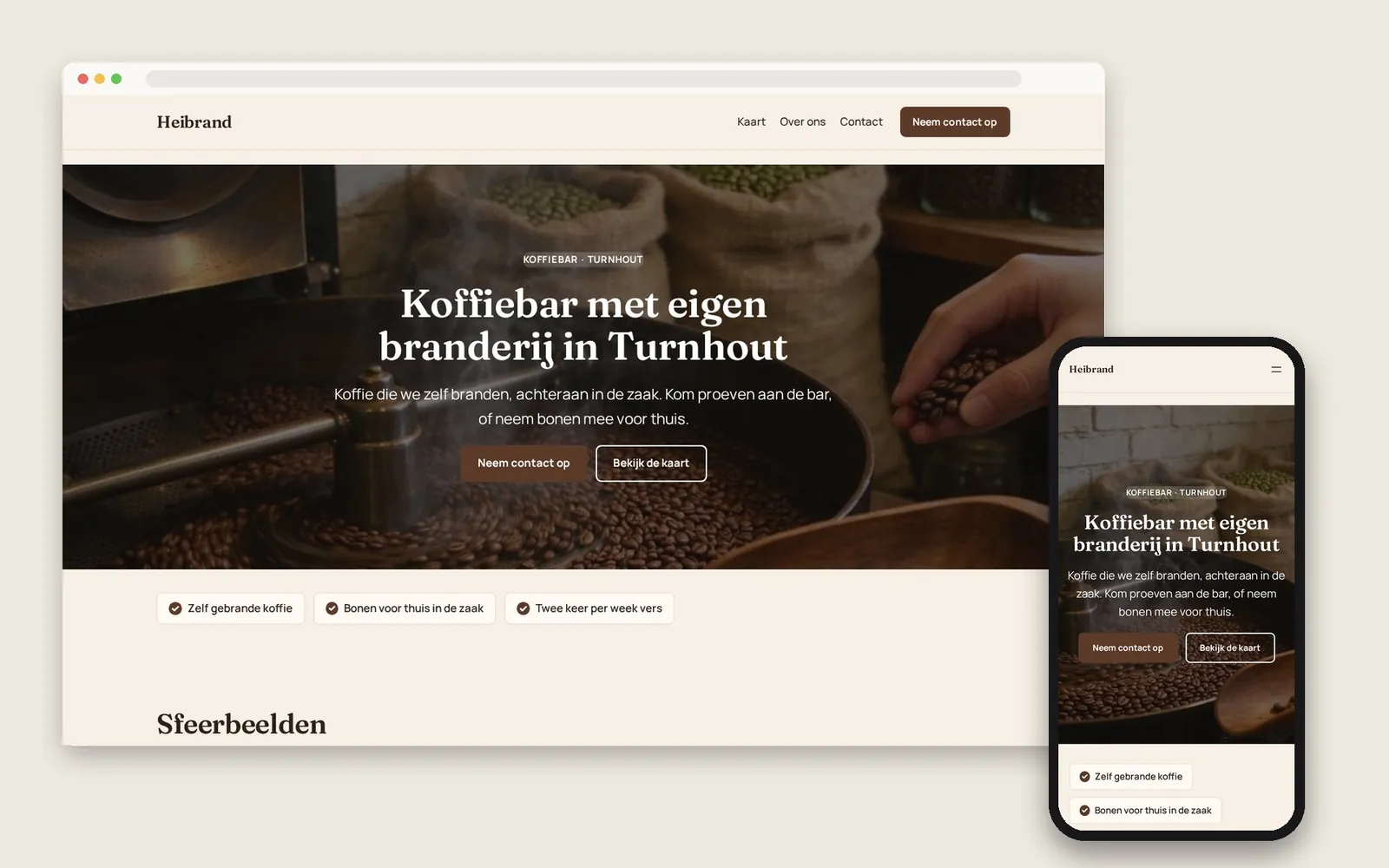 De website van Heibrand op computer en gsm