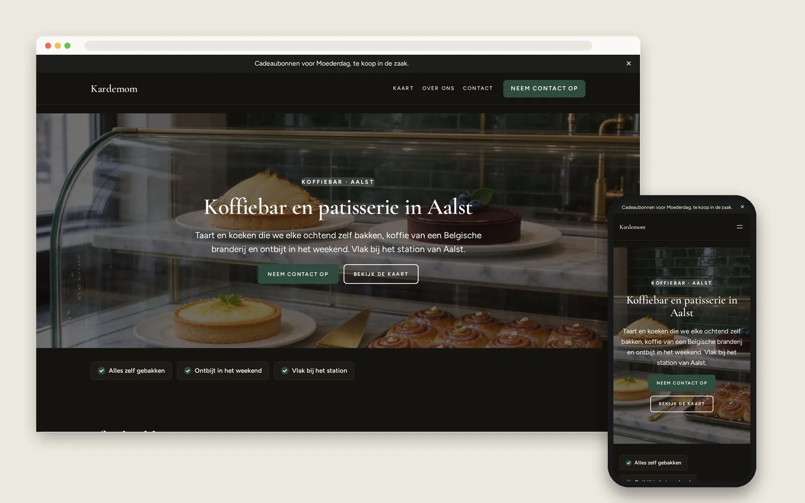 De website van Kardemom op computer en gsm