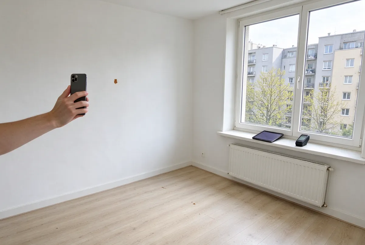 Lege woonkamer van een appartement, klaar voor een plaatsbeschrijving