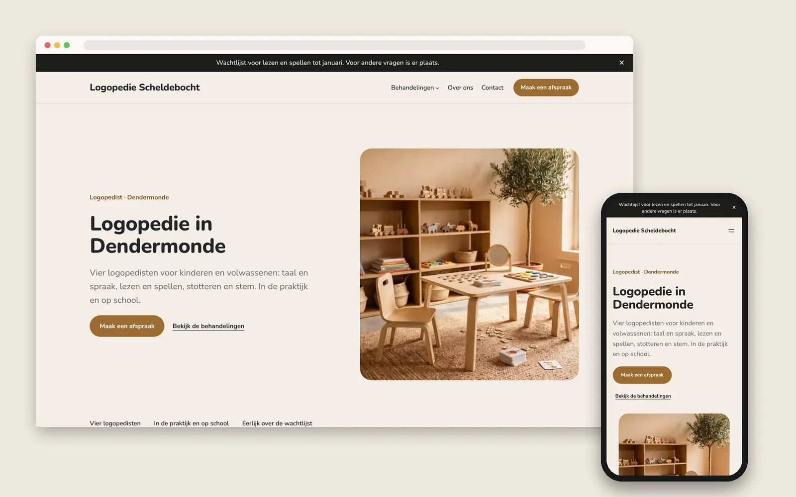 De website van Logopedie Scheldebocht op computer en gsm
