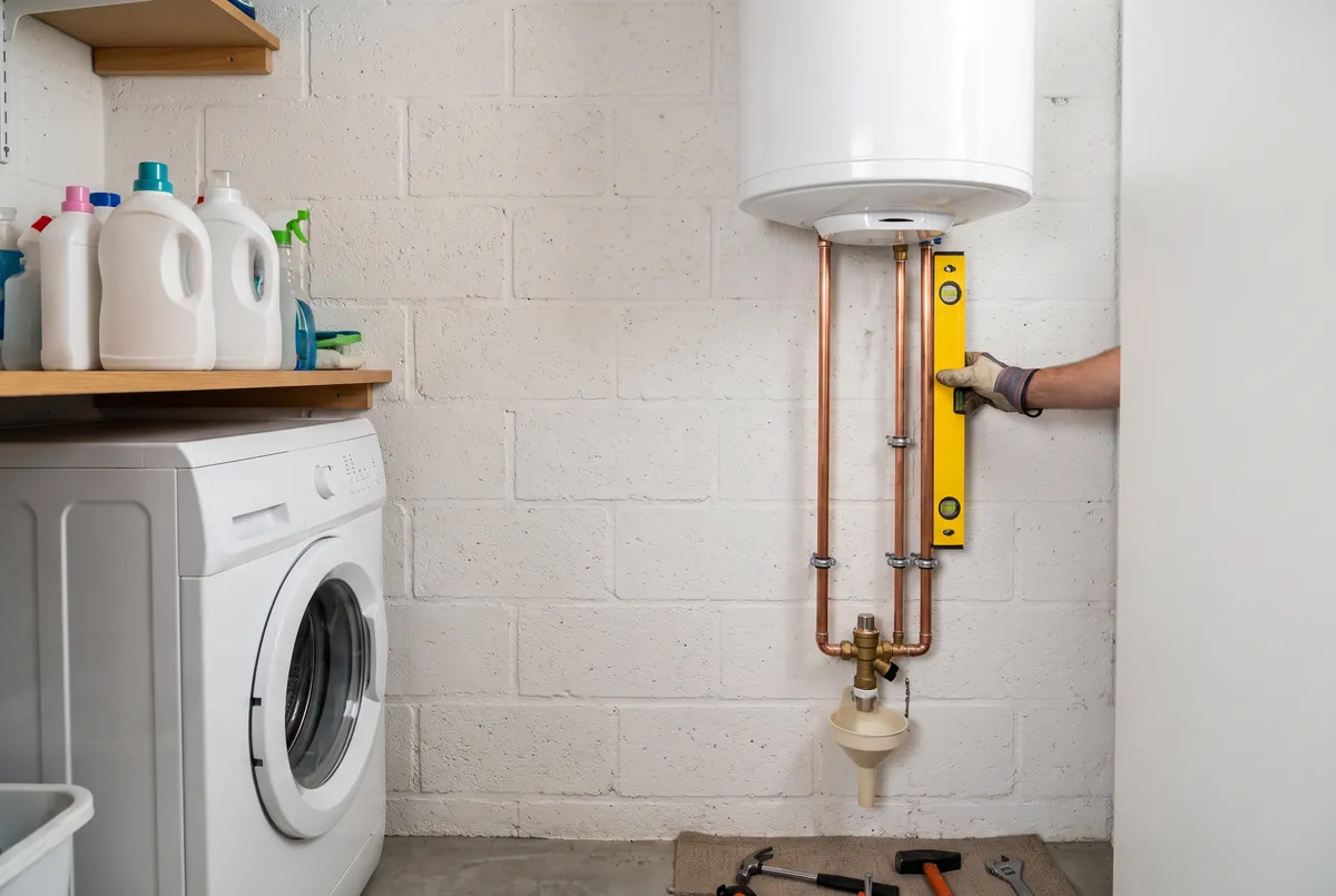 Nieuwe boiler in een bijkeuken