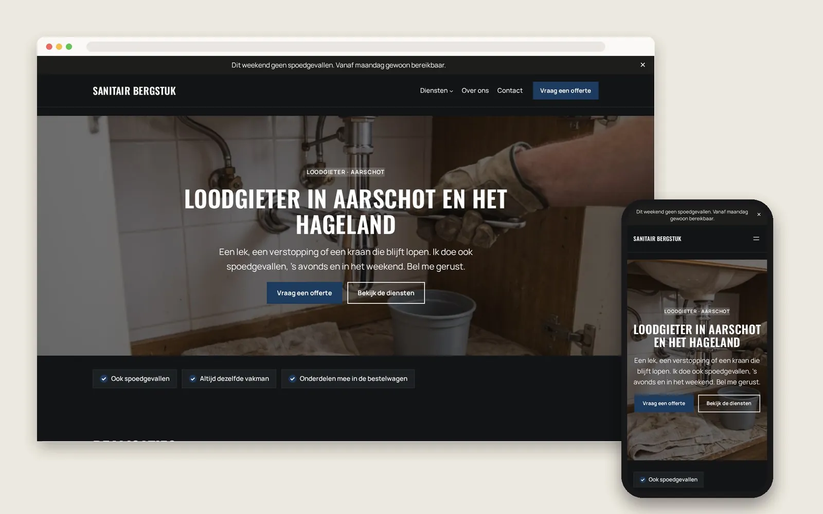De website van Sanitair Bergstuk op computer en gsm