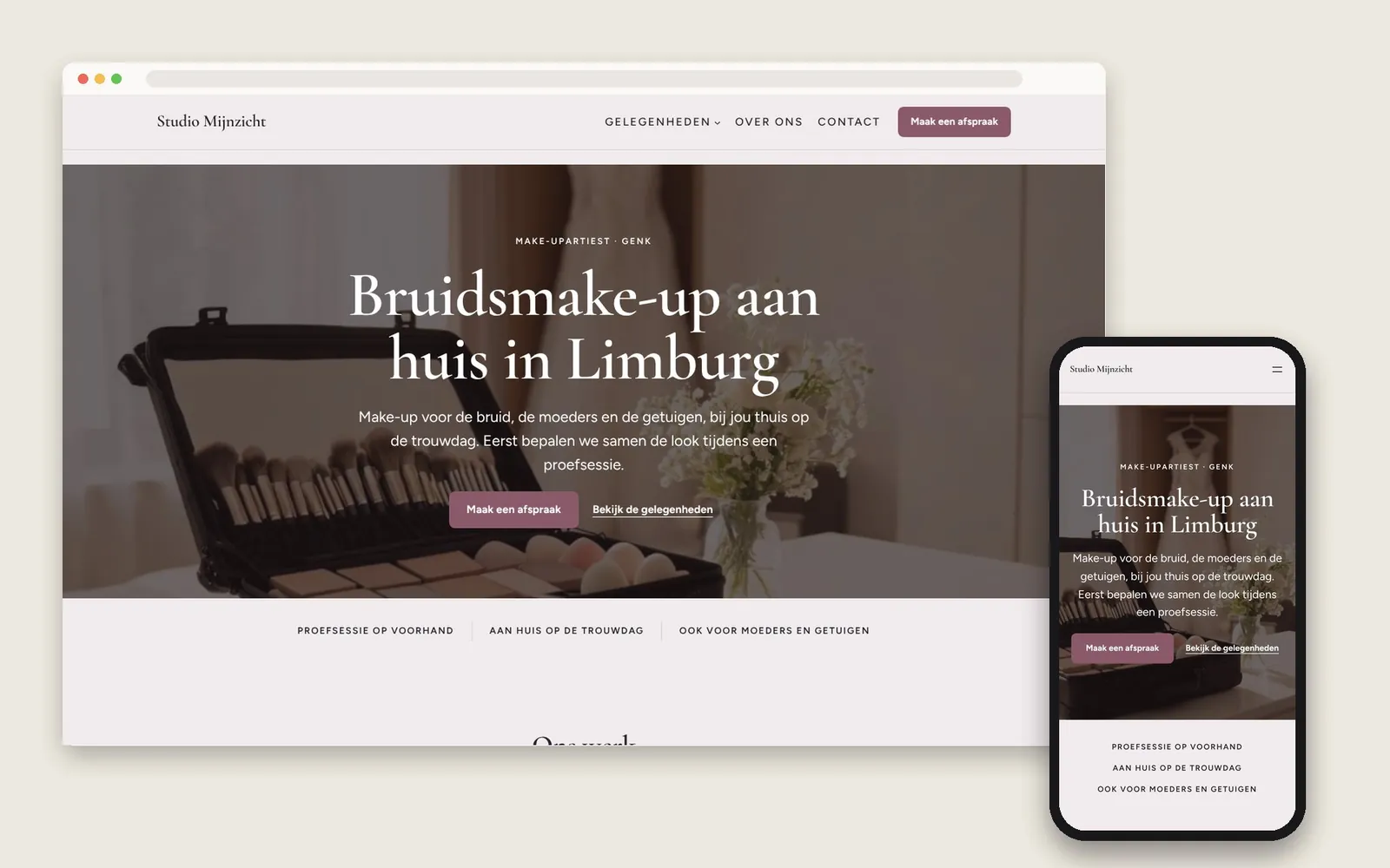 De website van Studio Mijnzicht op computer en gsm