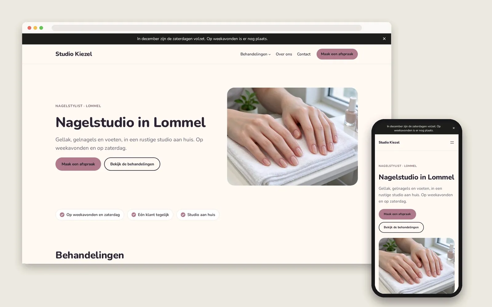 De website van Studio Kiezel op computer en gsm