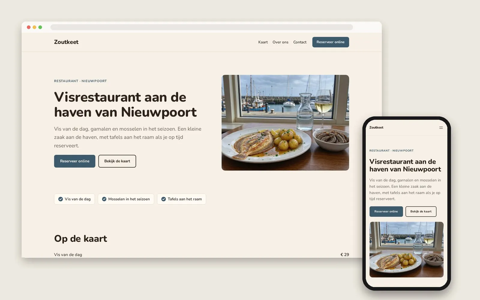 De website van Zoutkeet op computer en gsm
