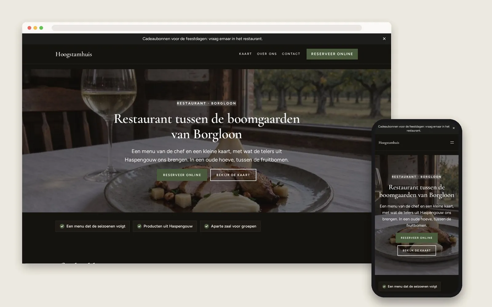 De website van Hoogstamhuis op computer en gsm