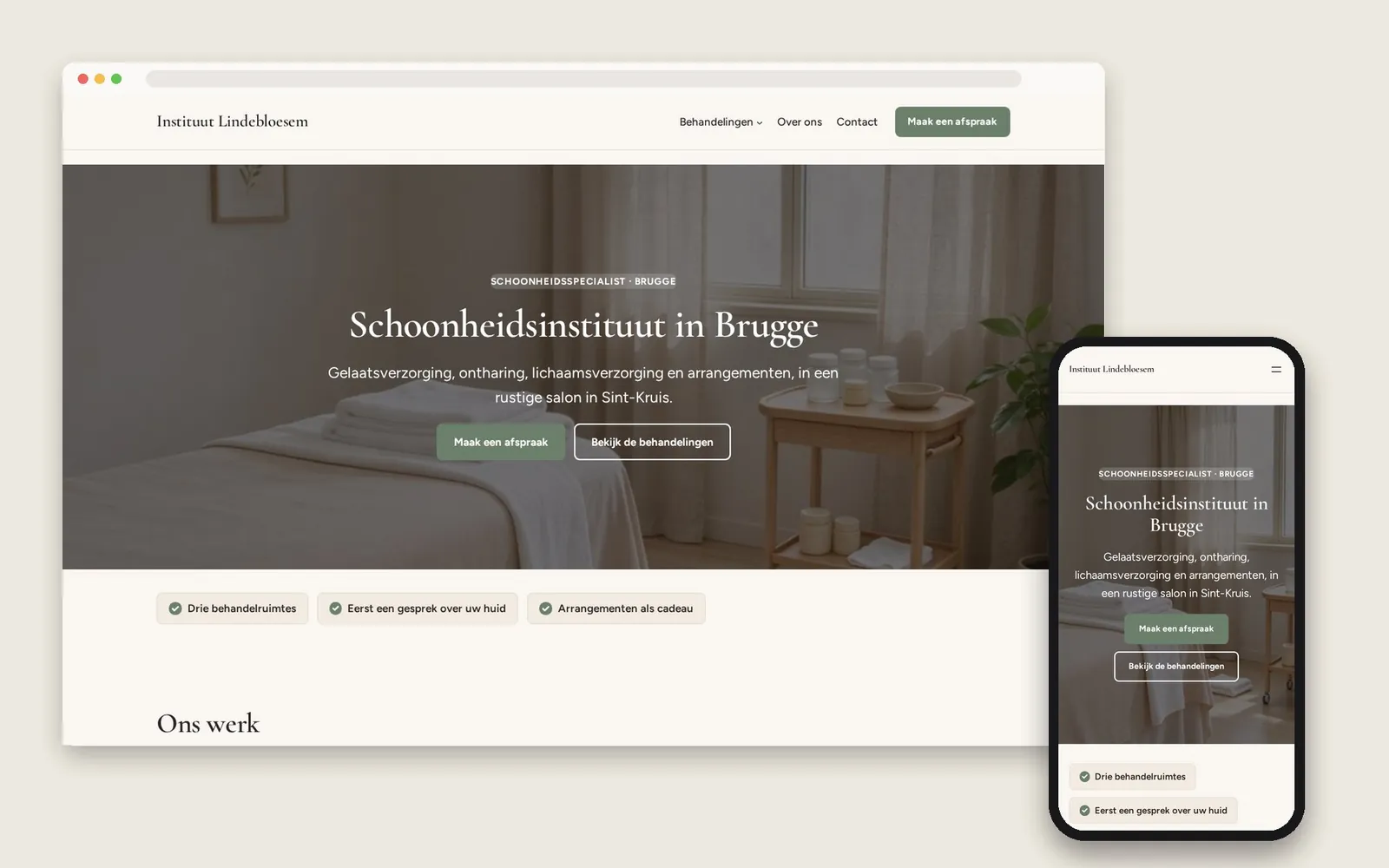 De website van Instituut Lindebloesem op computer en gsm
