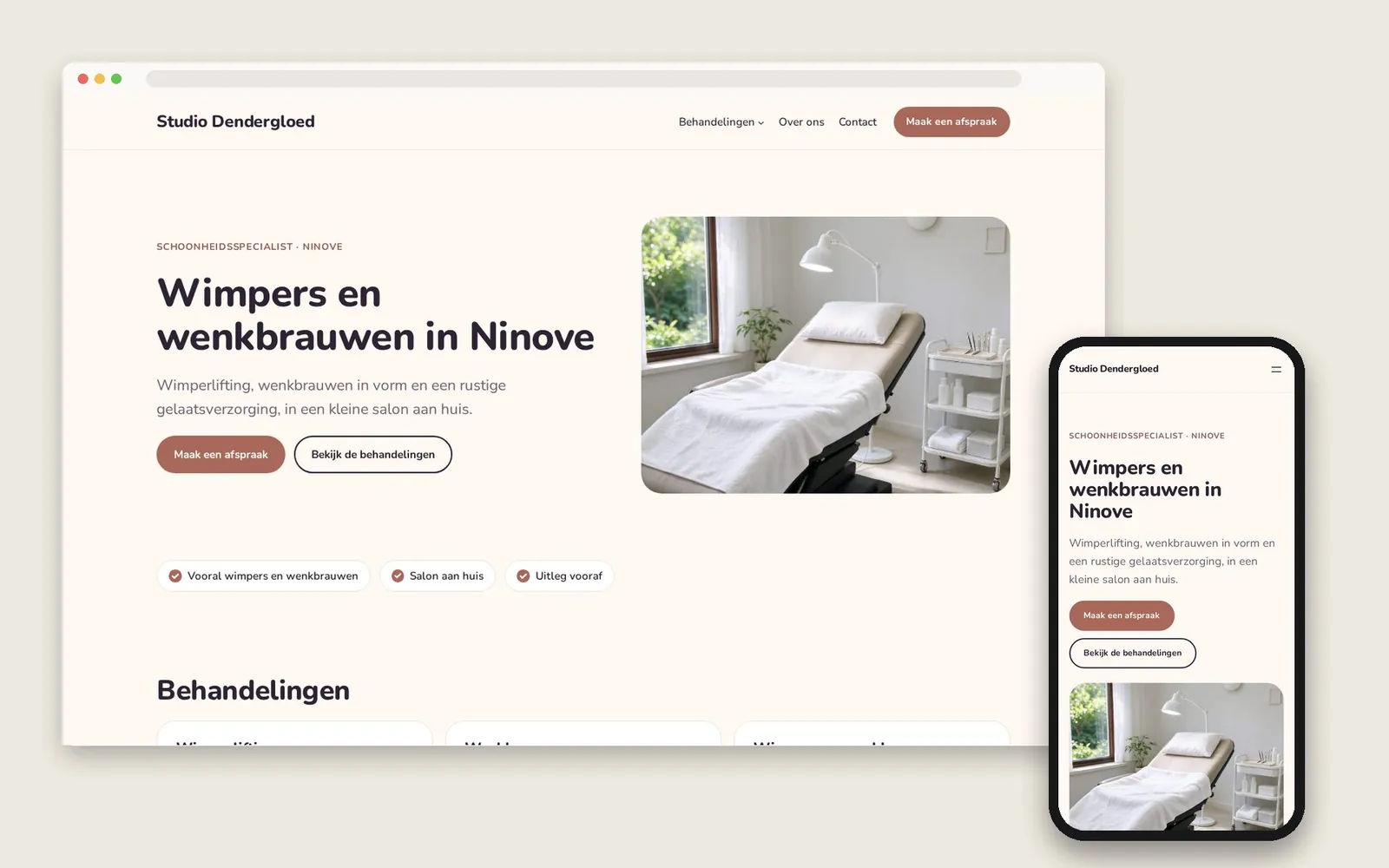 De website van Studio Dendergloed op computer en gsm
