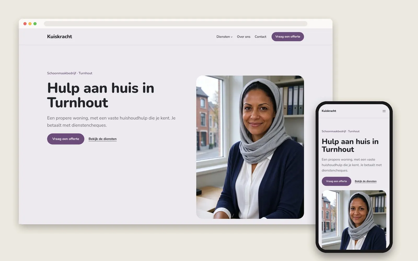 De website van Kuiskracht op computer en gsm