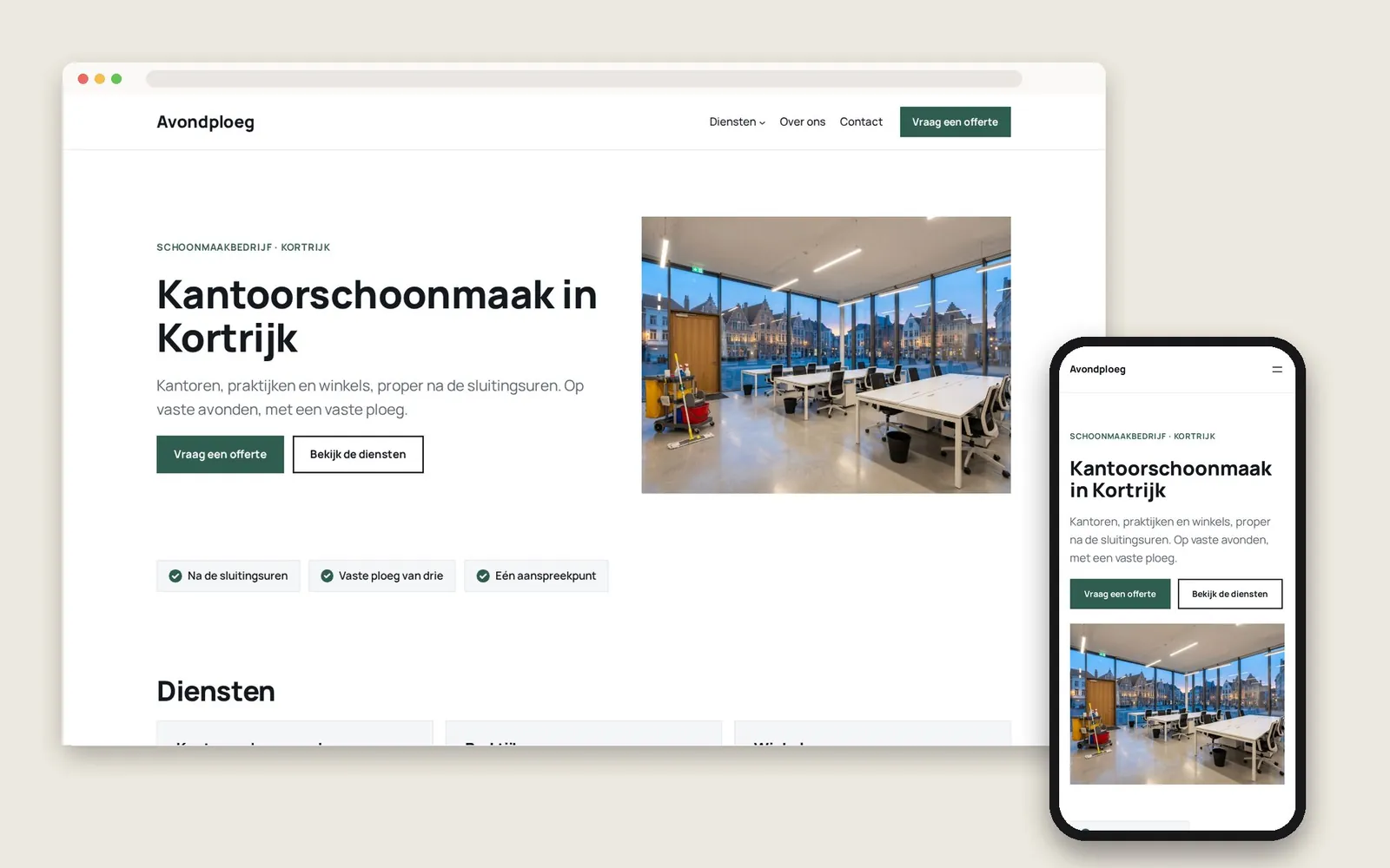 De website van Avondploeg op computer en gsm