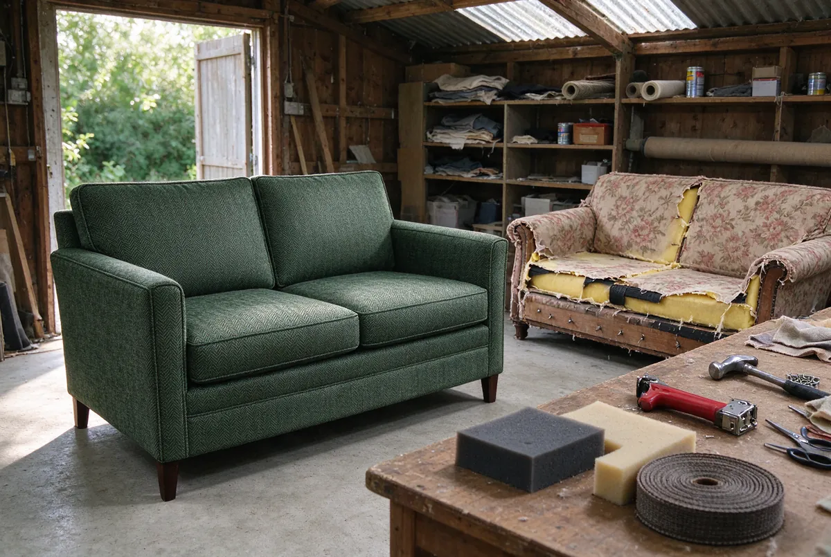 Opnieuw beklede zetel in een atelier