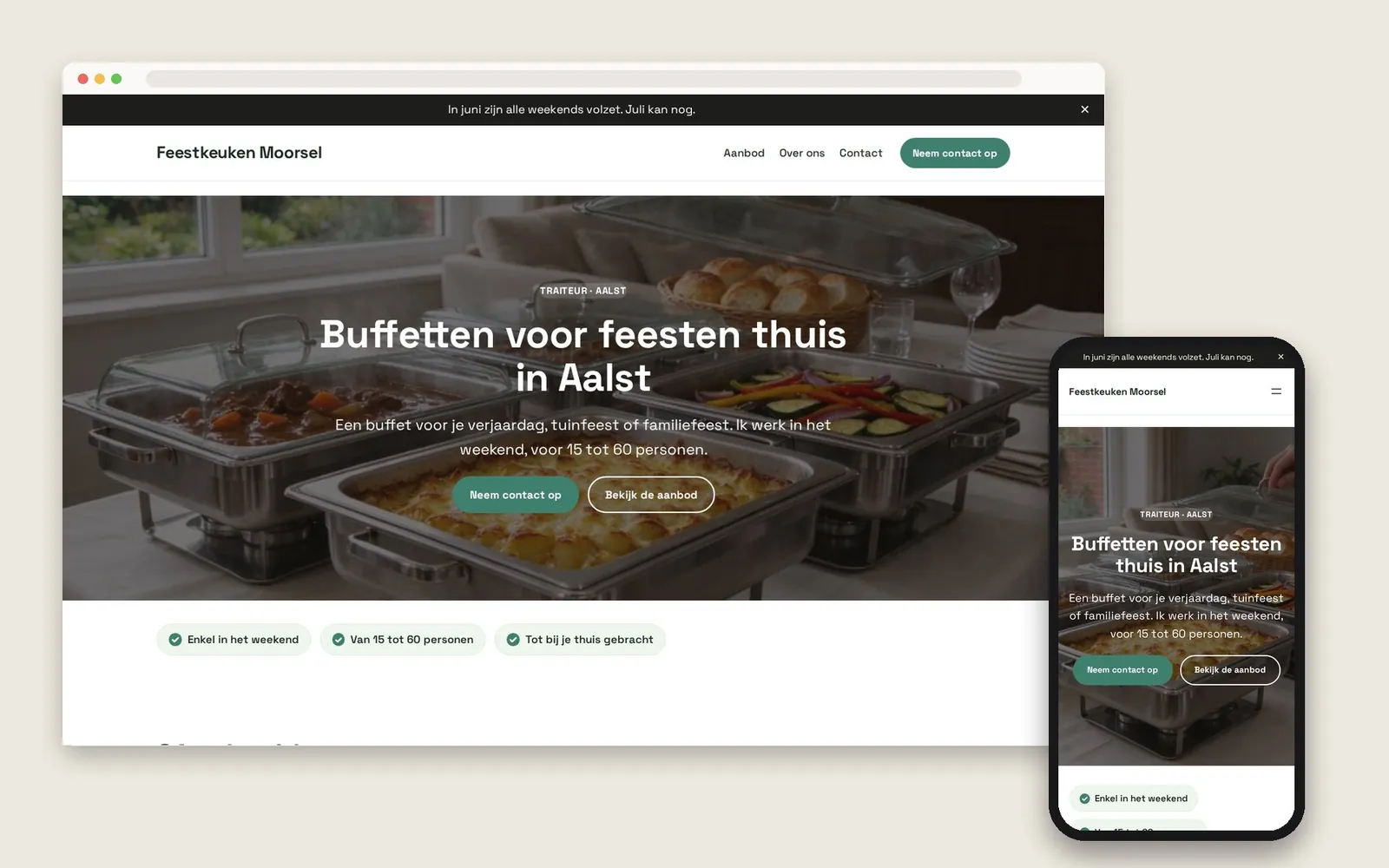 De website van Feestkeuken Moorsel op computer en gsm