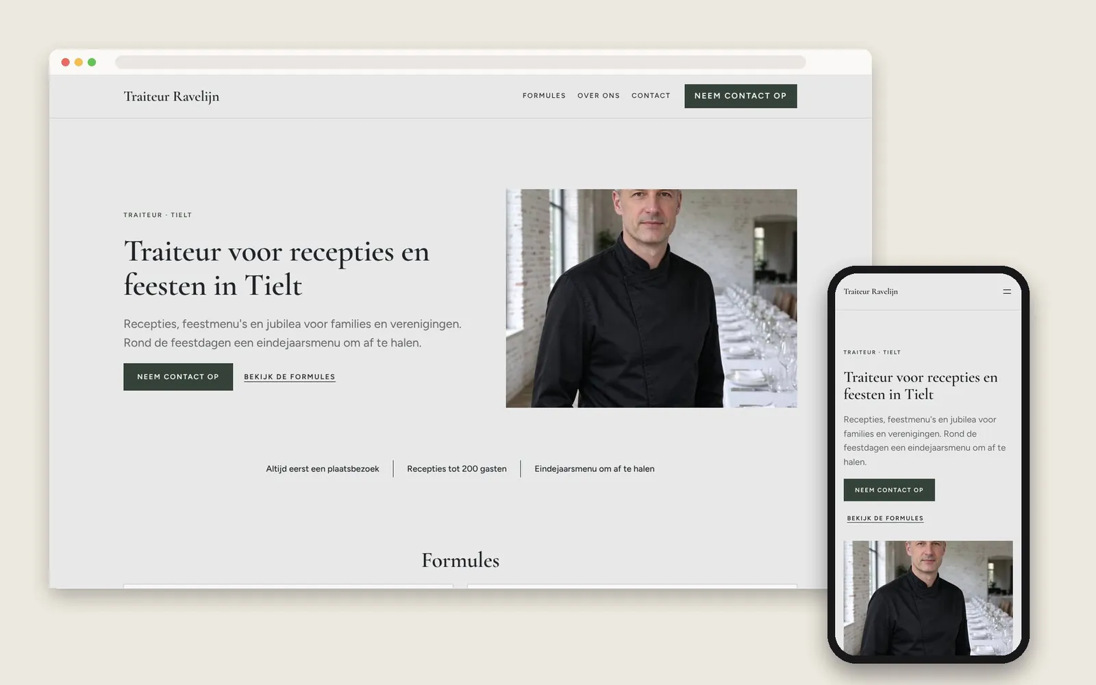 De website van Traiteur Ravelijn op computer en gsm
