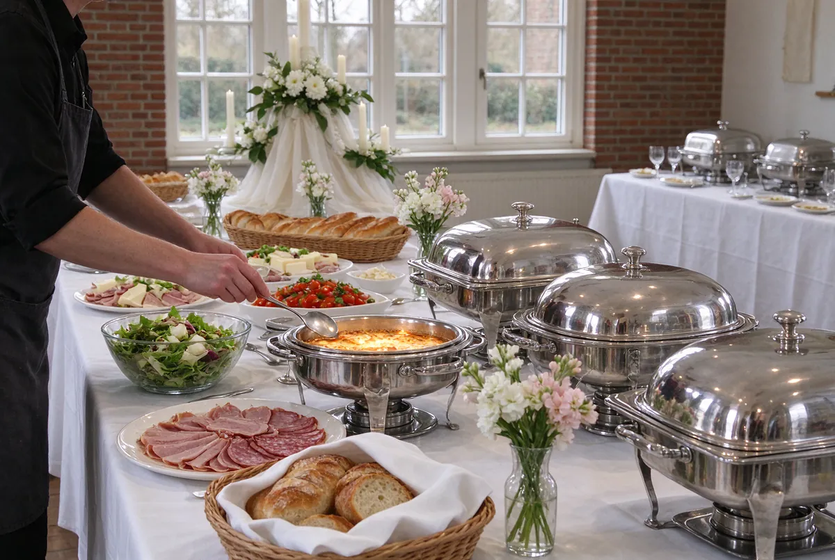 Buffet met warme en koude gerechten in een feestzaal