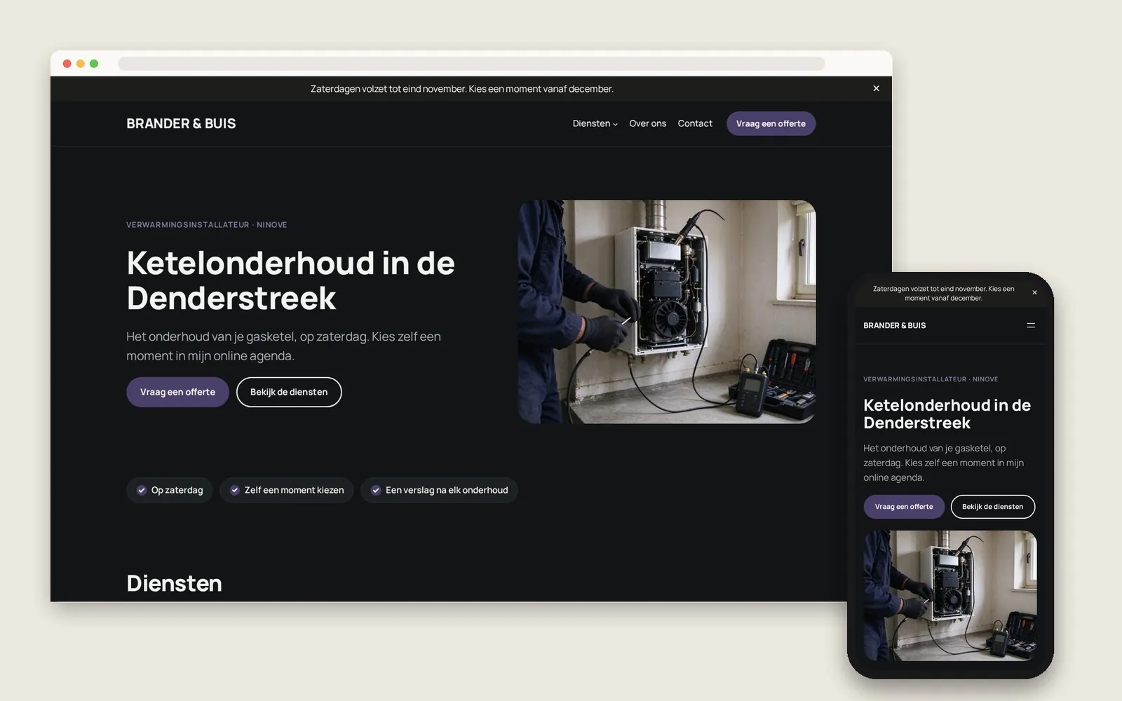 De website van Brander & Buis op computer en gsm