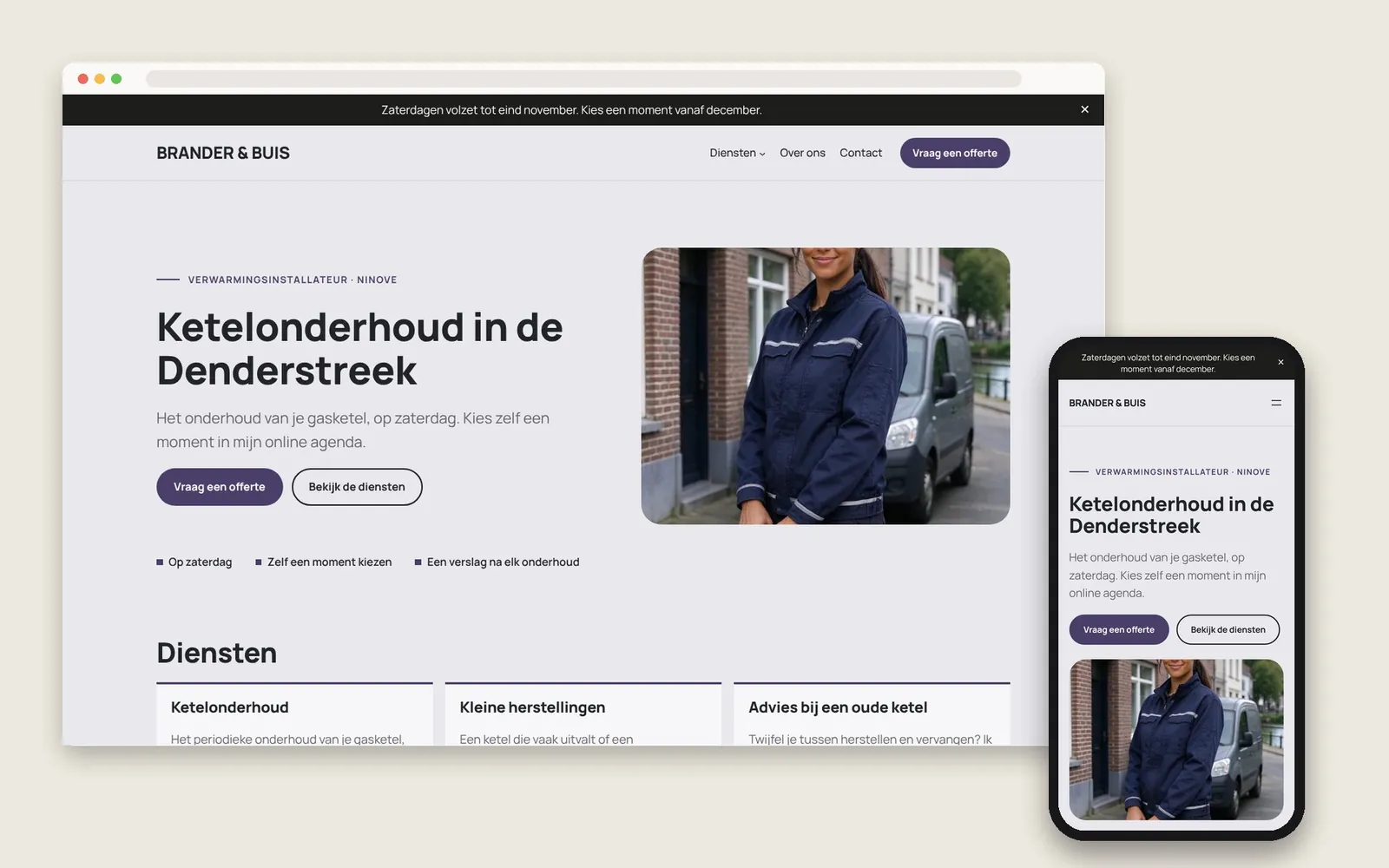 De website van Brander & Buis op computer en gsm