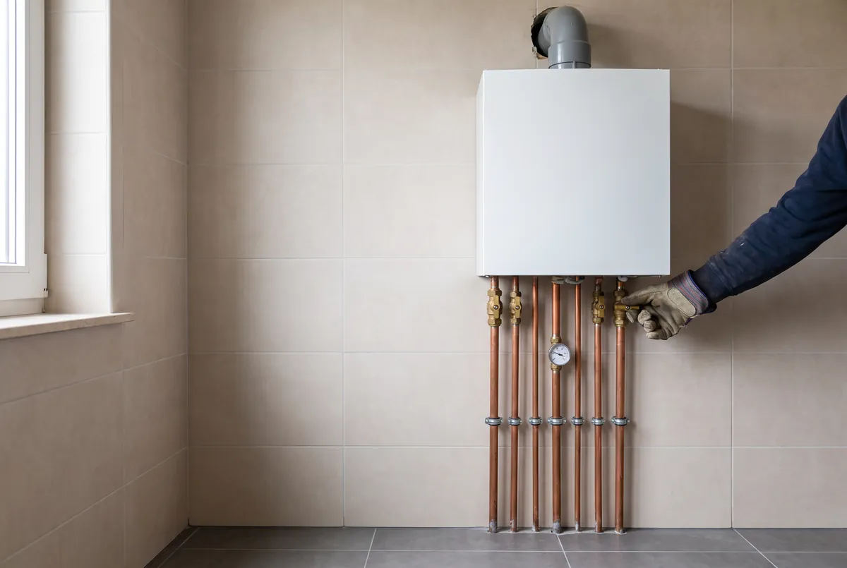 Nieuwe condensatieketel in een bijkeuken