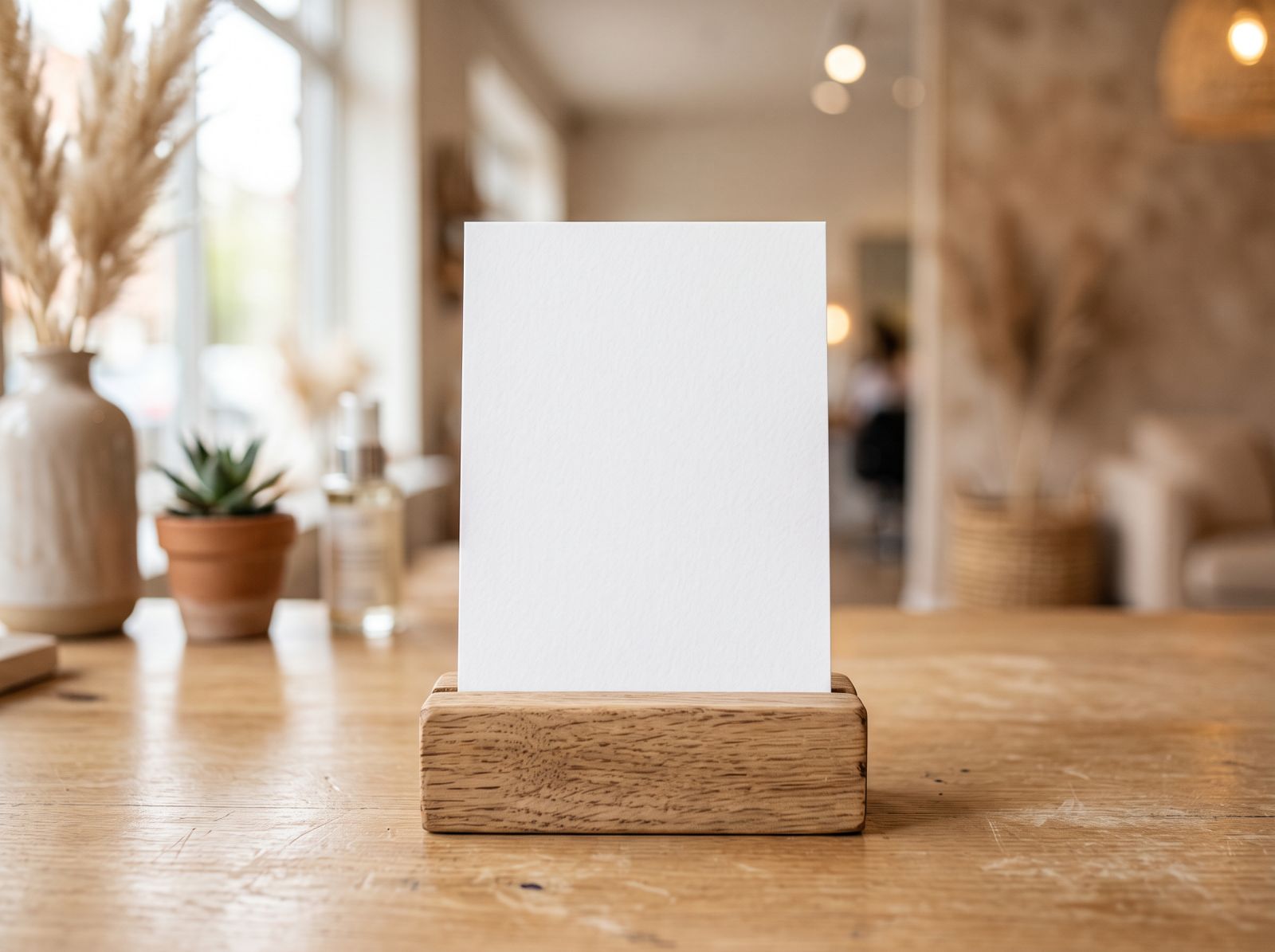 Tafelkaartje in een houten standaard